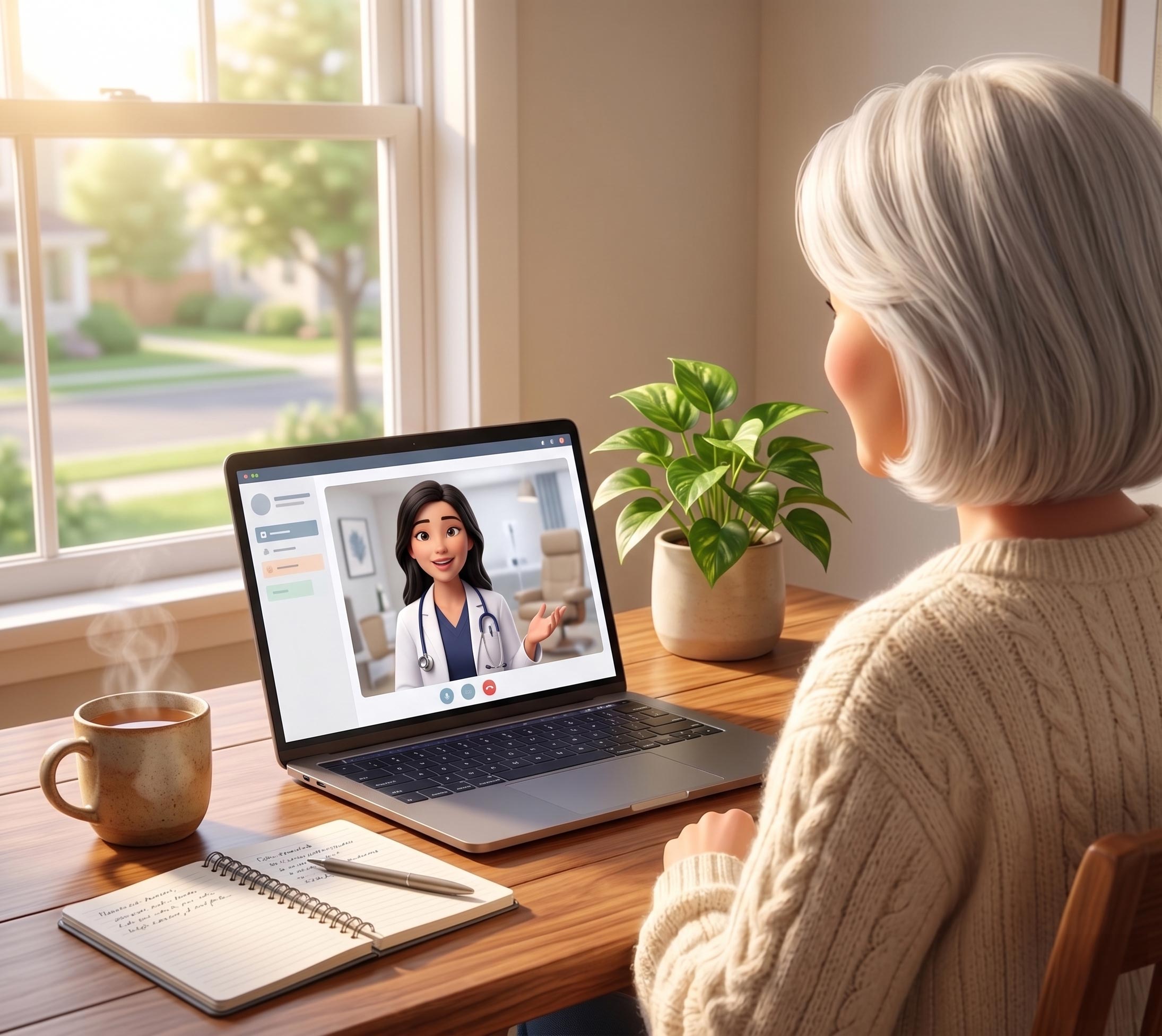 A Meliora patient on a telehealth consult with Dr. Chua from her home