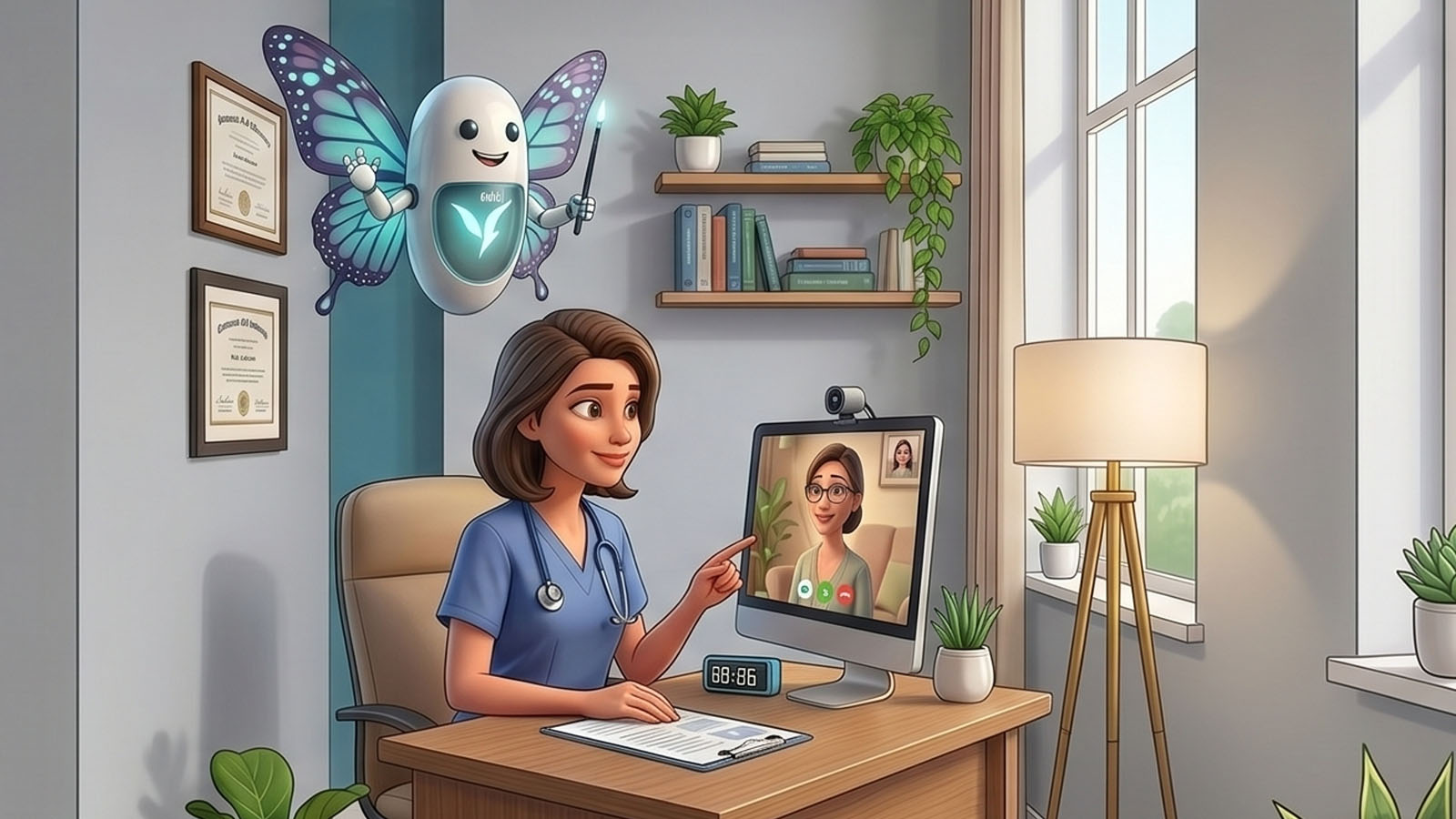 Triadic care: a patient, a physician, and a third presence — the AI — joining the conversation in support of the physician's clinical judgment.